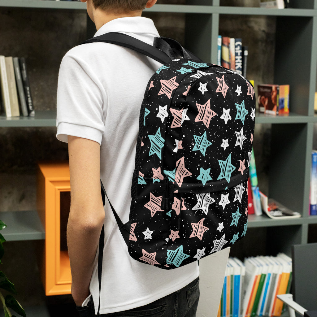 Girls Doodle Star Backpack - Water-Resistant School Bag With Adjustable Padded Straps & Breathable Mesh Back