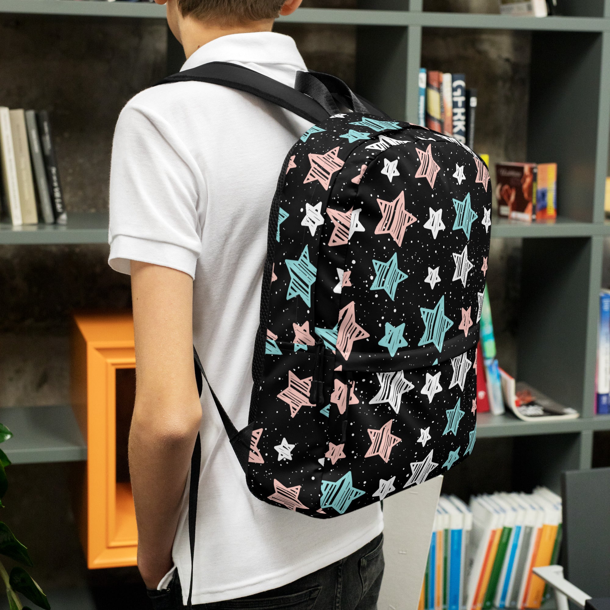 Girls Doodle Star Backpack - Water-Resistant School Bag With Adjustable Padded Straps & Breathable Mesh Back