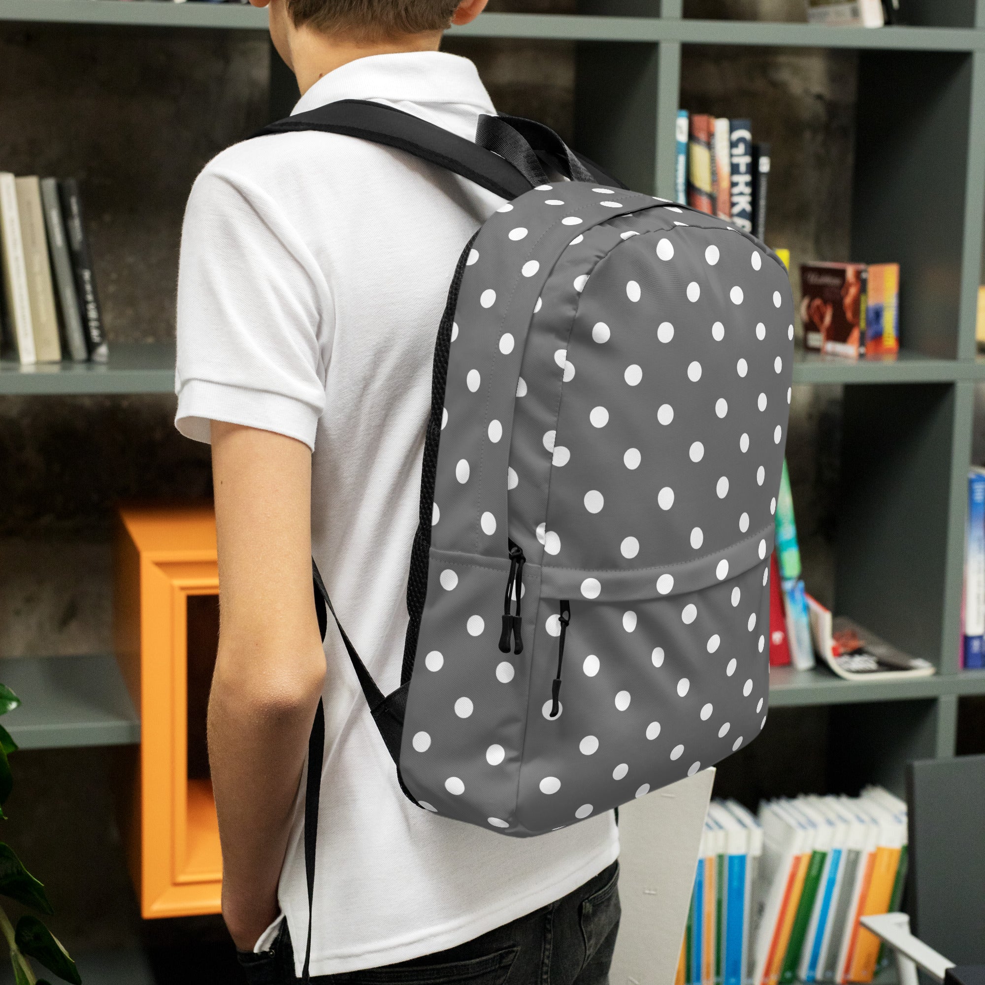 Kids Gray Polka Dot Backpack - Water-Resistant School Bag With Adjustable Padded Straps & Breathable Mesh Back