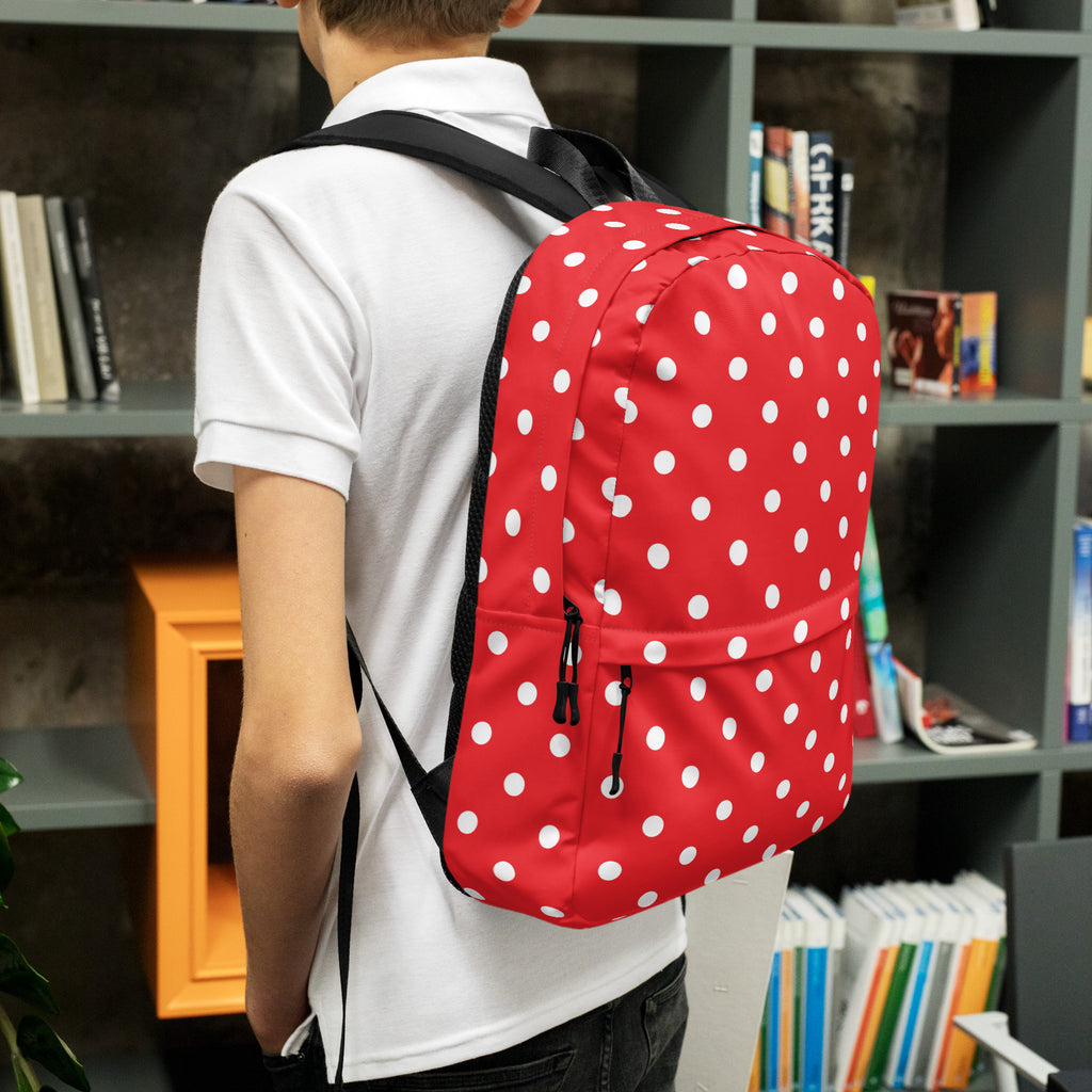 Kids Red Polka Dot Backpack - Water-Resistant School Bag With Adjustable Padded Straps & Breathable Mesh Back