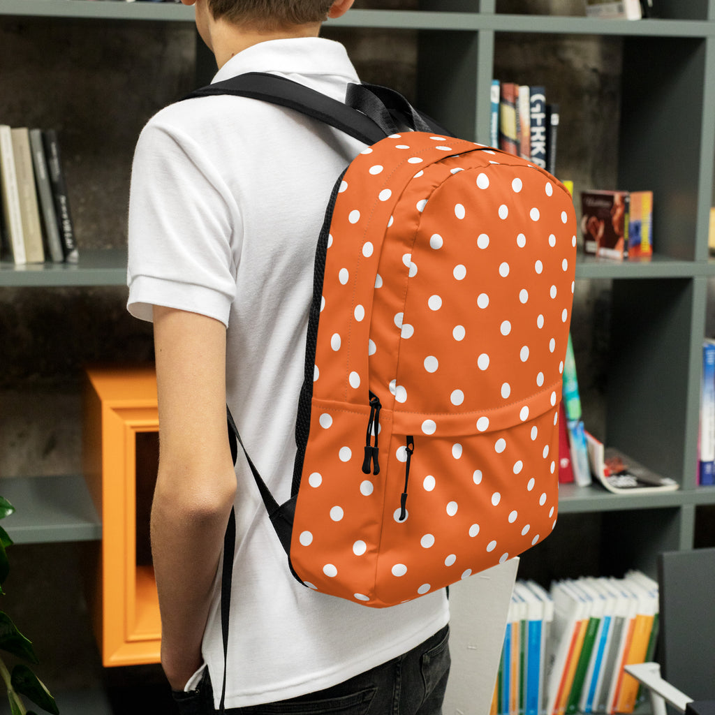 Kids Orange Polka Dot Backpack - Water-Resistant School Bag With Adjustable Padded Straps & Breathable Mesh Back
