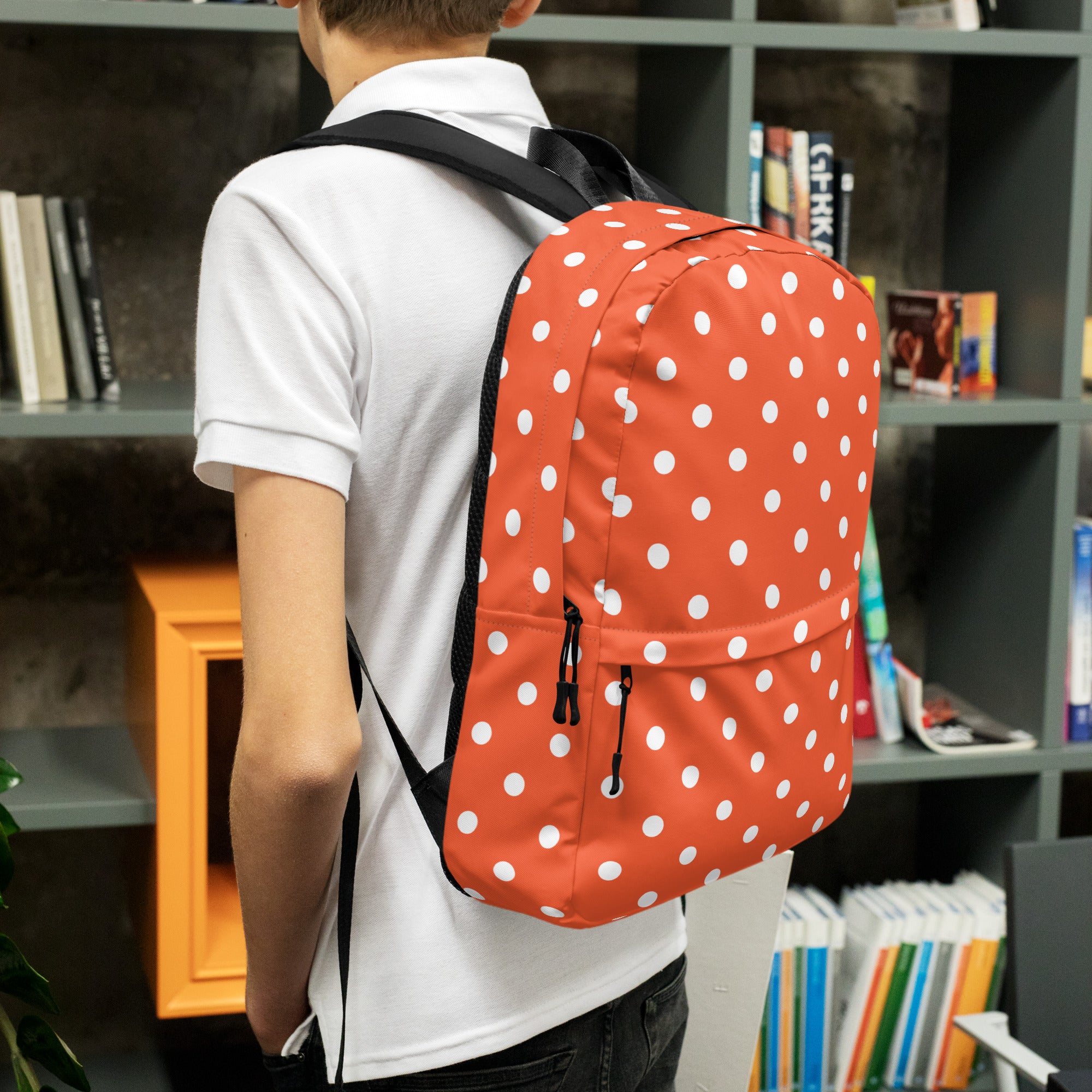 Kids Bright Orange Polka Dot Backpack - Water-Resistant School Bag With Adjustable Padded Straps & Breathable Mesh Back