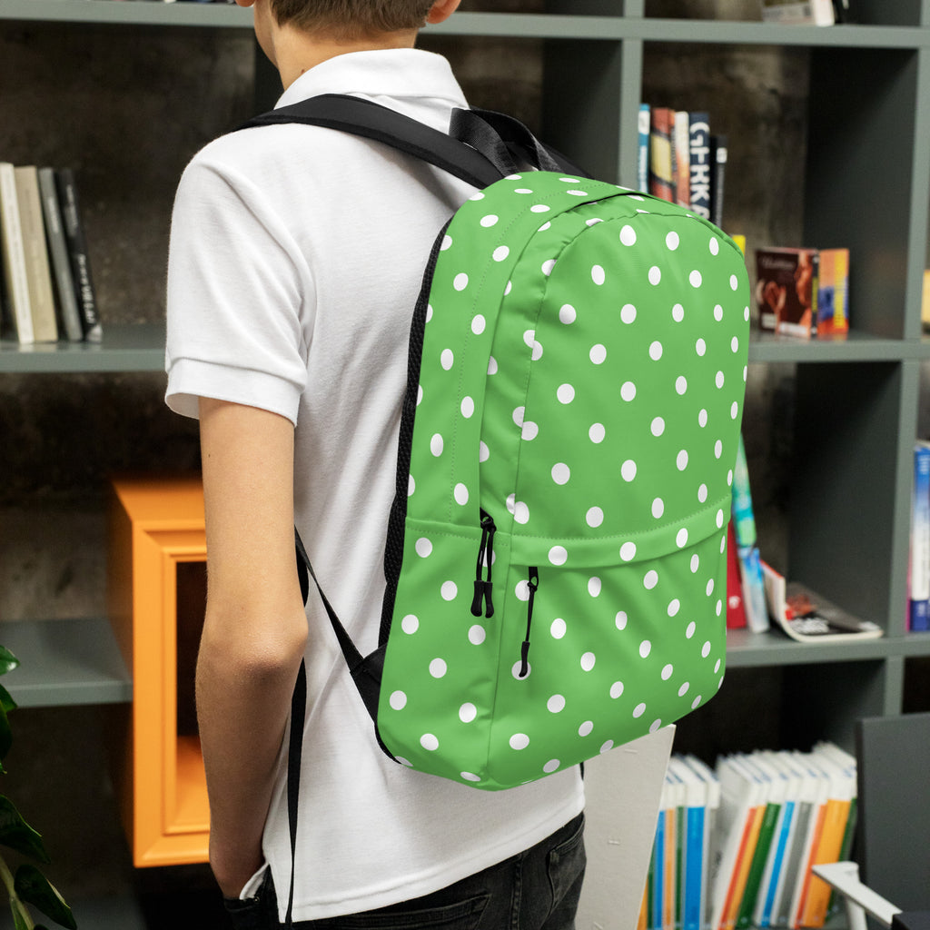 Kids Green Polka Dot Backpack - Water-Resistant School Bag With Adjustable Padded Straps & Breathable Mesh Back