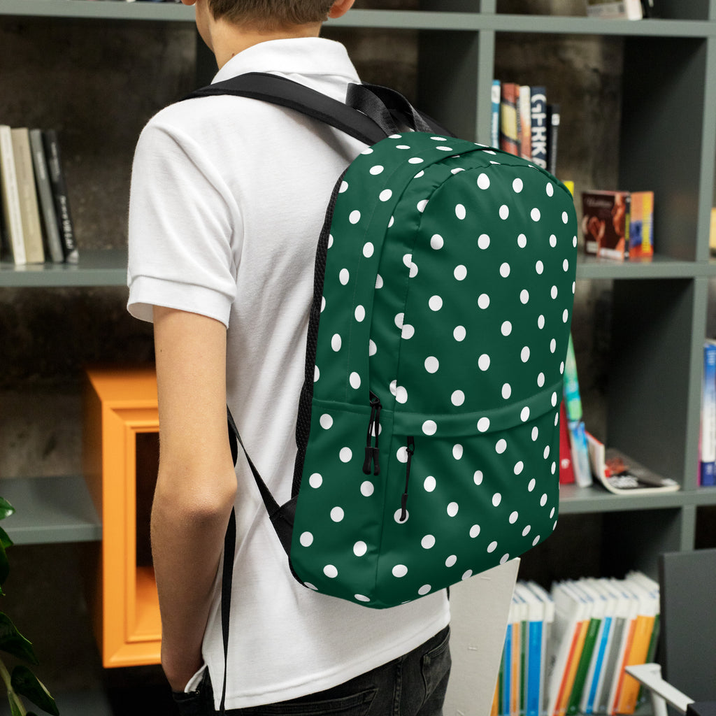 Kids Forest Green Polka Dot Backpack - Water-Resistant School Bag With Adjustable Padded Straps & Breathable Mesh Back