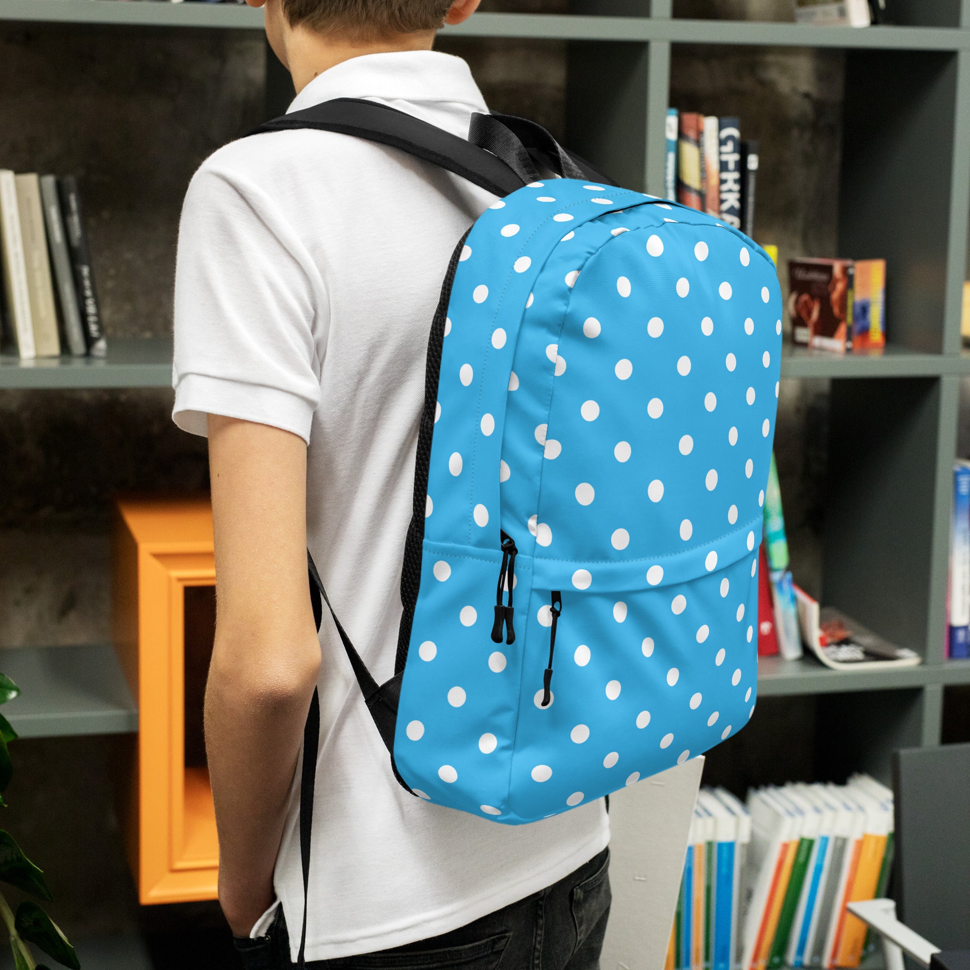 Kids Sky Blue Polka Dot Backpack - Water-Resistant School Bag With Adjustable Padded Straps & Breathable Mesh Back
