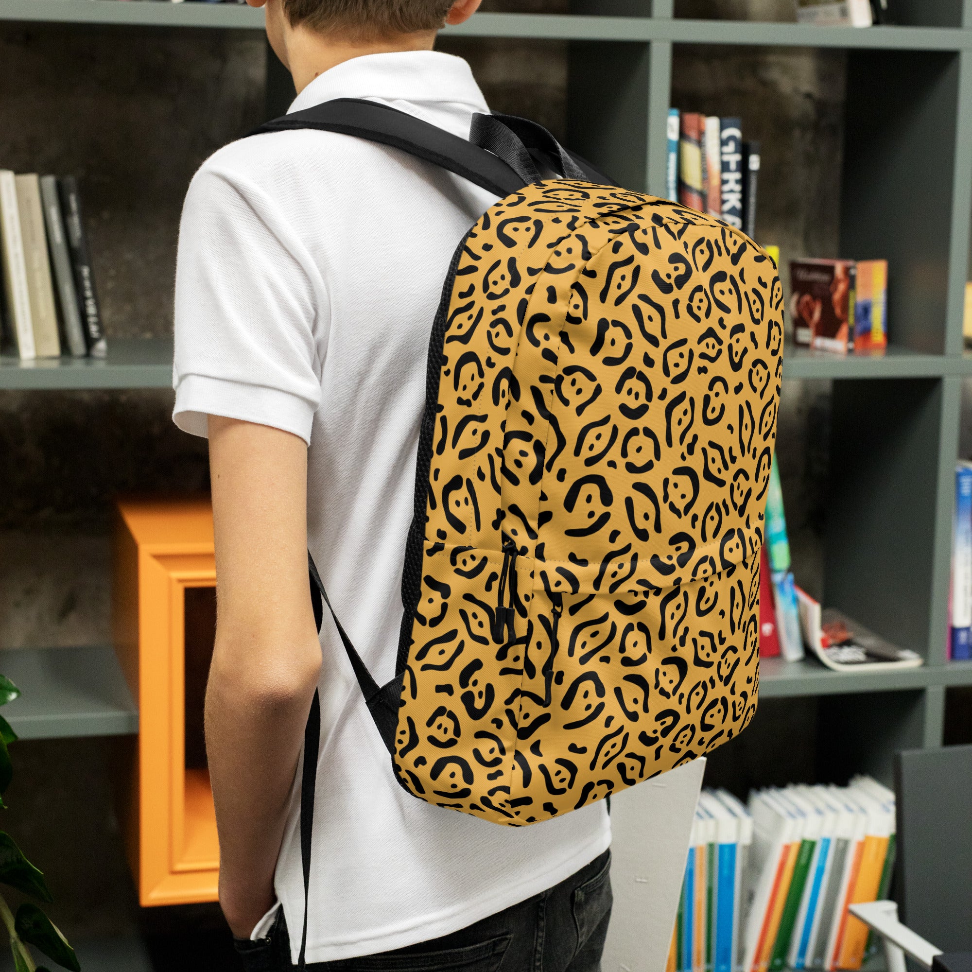 Kids Gold Leopard Print Backpack - Water-Resistant School Bag With Adjustable Padded Straps & Breathable Mesh Back