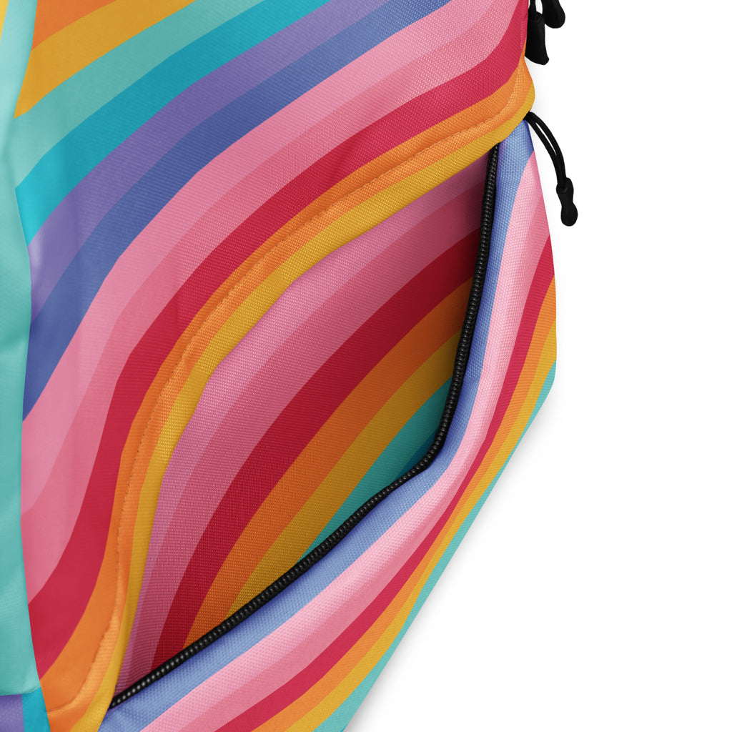 Girls Rainbow Stripe Backpack - Water-Resistant School Bag With Adjustable Padded Straps & Breathable Mesh Back