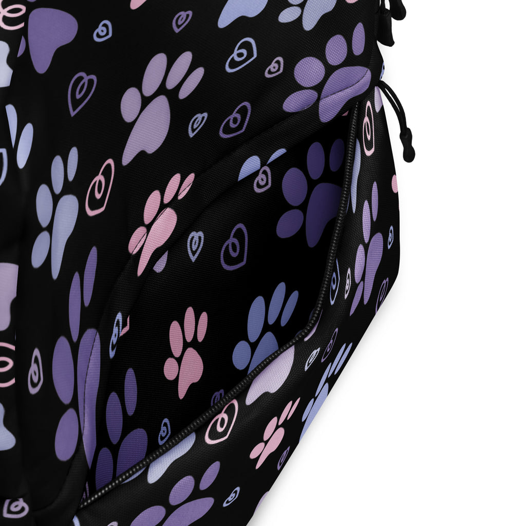 Girls Black Paw Print Backpack - Water-Resistant School Bag With Adjustable Padded Straps & Breathable Mesh Back