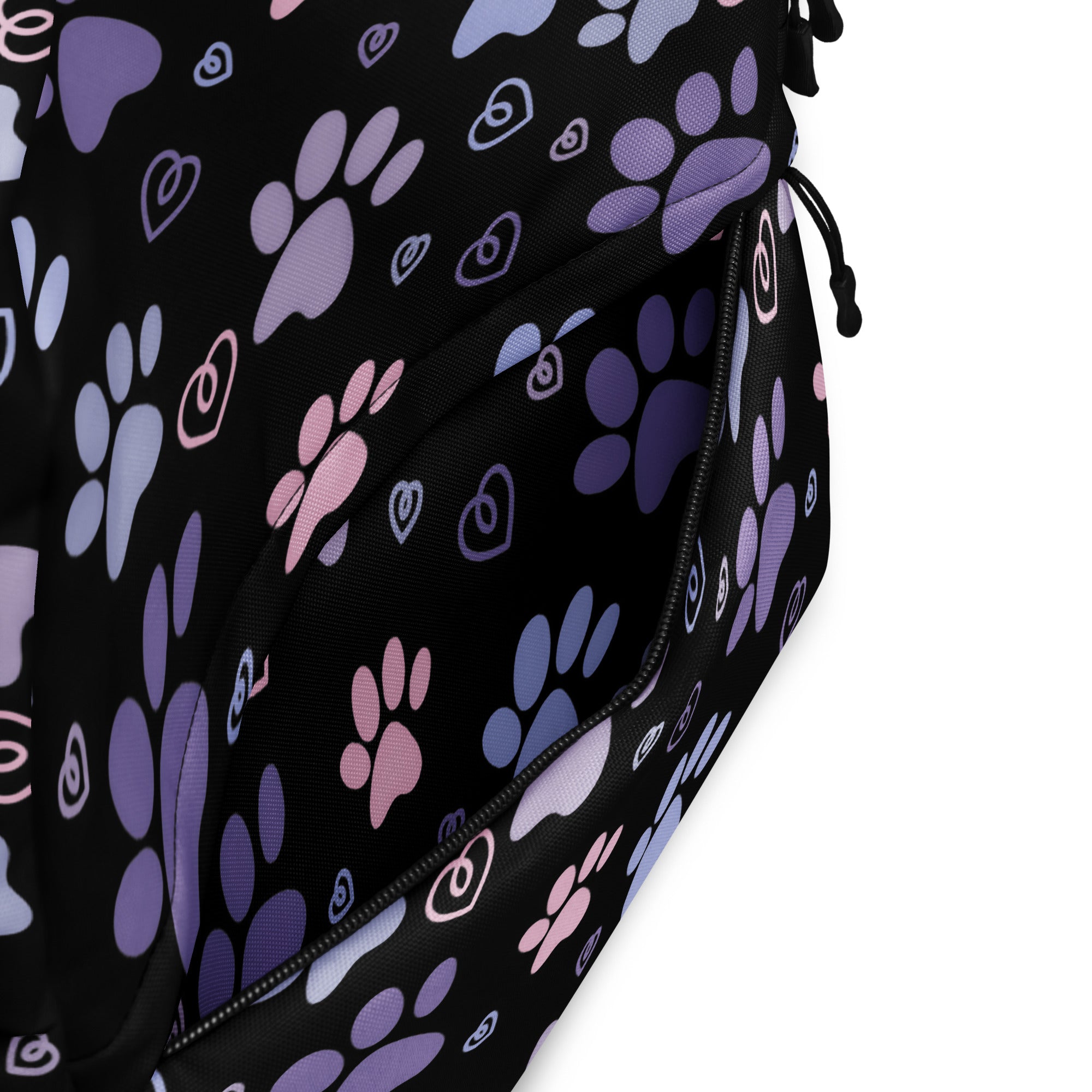 Girls Black Paw Print Backpack - Water-Resistant School Bag With Adjustable Padded Straps & Breathable Mesh Back