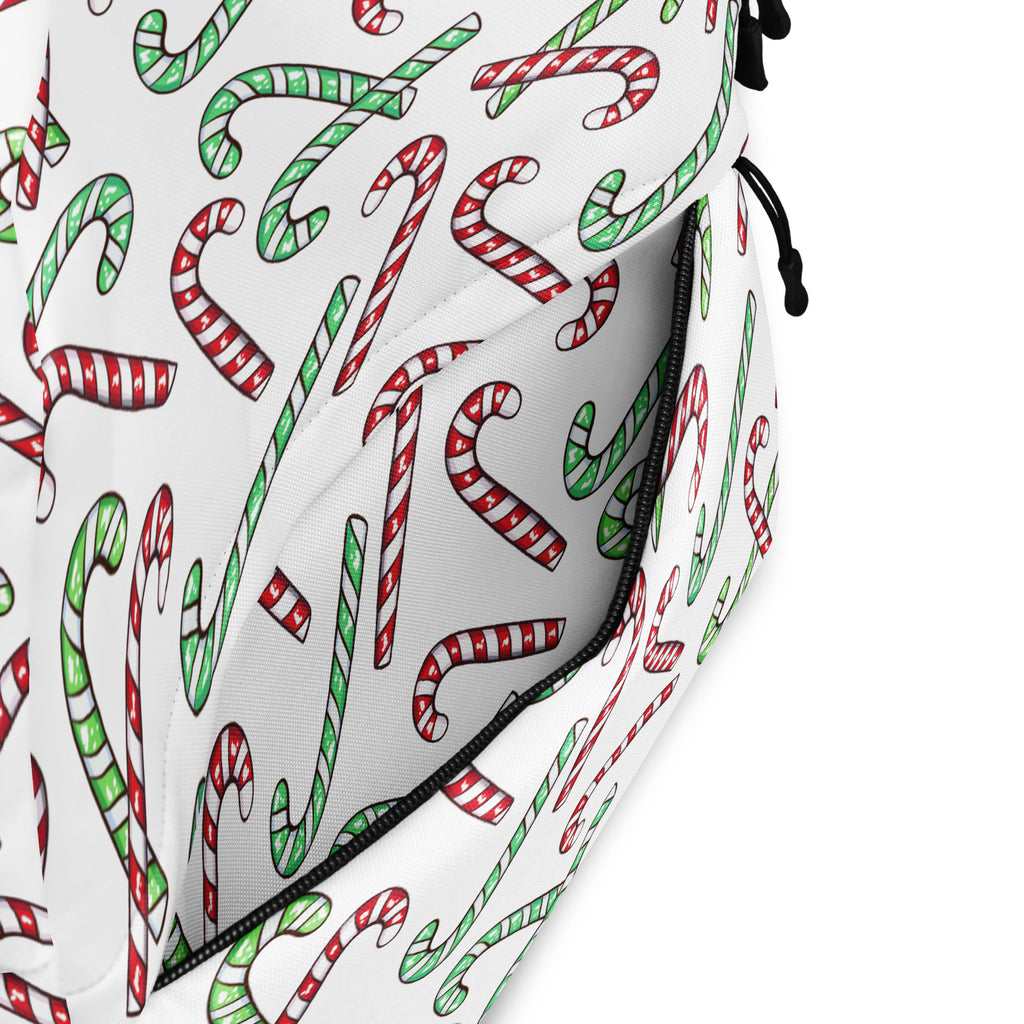 Kids Red & Green Candy Cane Christmas Backpack - Water-Resistant School Bag With Adjustable Padded Straps & Breathable Mesh Back