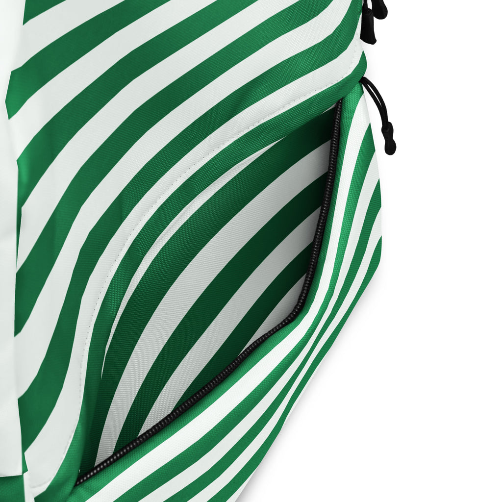 Kids Striped Green Christmas Backpack - Water-Resistant School Bag With Adjustable Padded Straps & Breathable Mesh Back