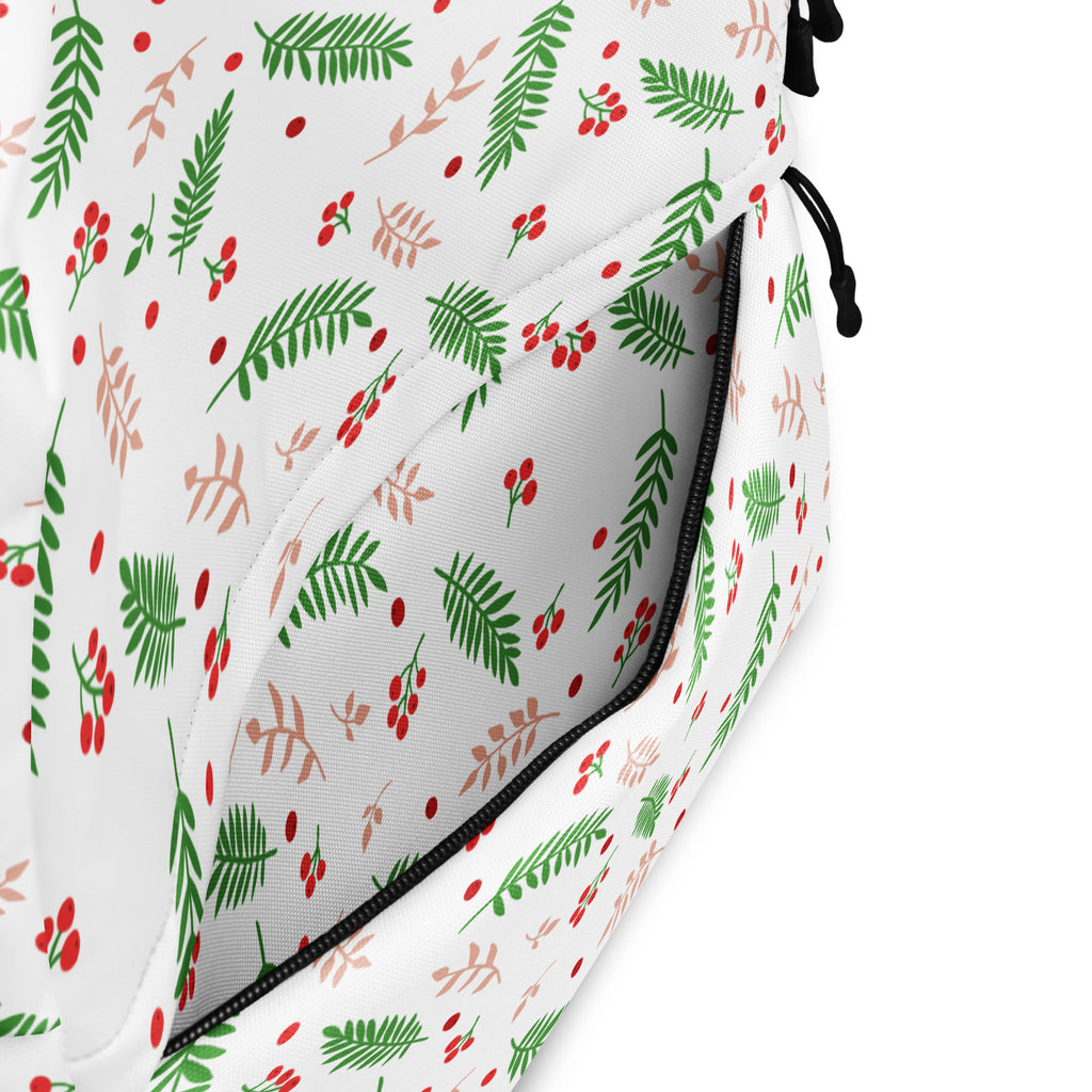 Kids Christmas Holly Leaves Backpack - Water-Resistant School Bag With Adjustable Padded Straps & Breathable Mesh Back