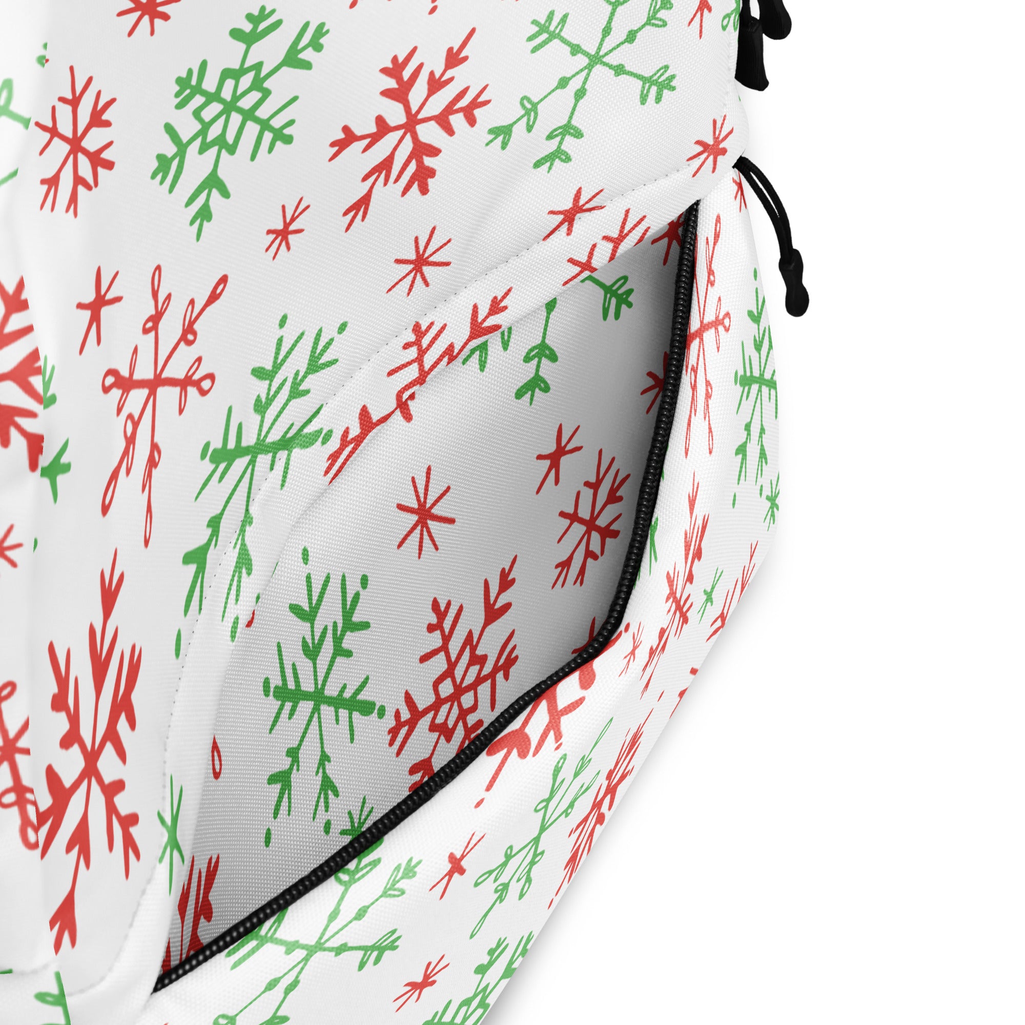 Kids Red and Green Holiday Snowflake Backpack - Water-Resistant School Bag With Adjustable Padded Straps & Breathable Mesh Back