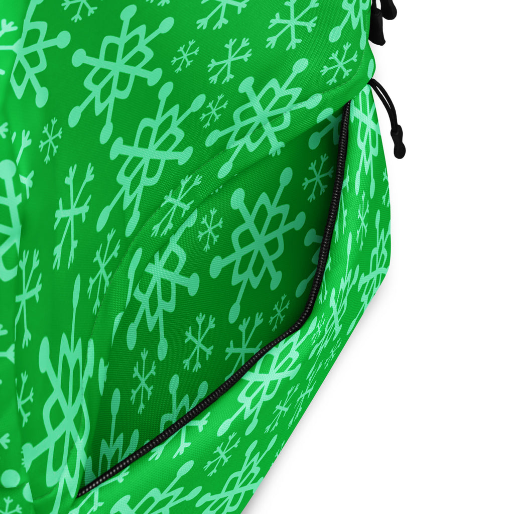 Kids Green Snowflake Backpack - Water-Resistant School Bag With Adjustable Padded Straps & Breathable Mesh Back