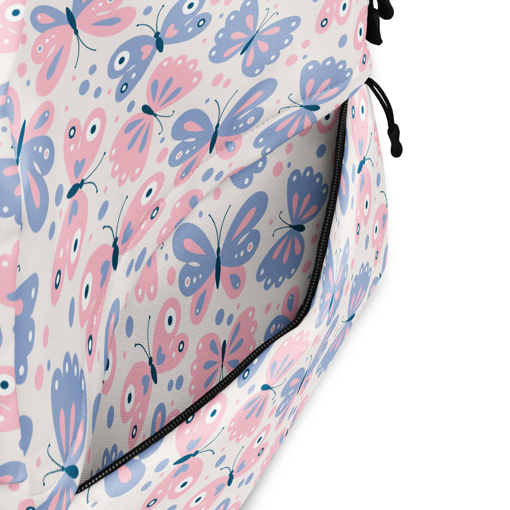 Girls Butterfly Print Backpack - Water-Resistant School Bag With Adjustable Padded Straps & Breathable Mesh Back