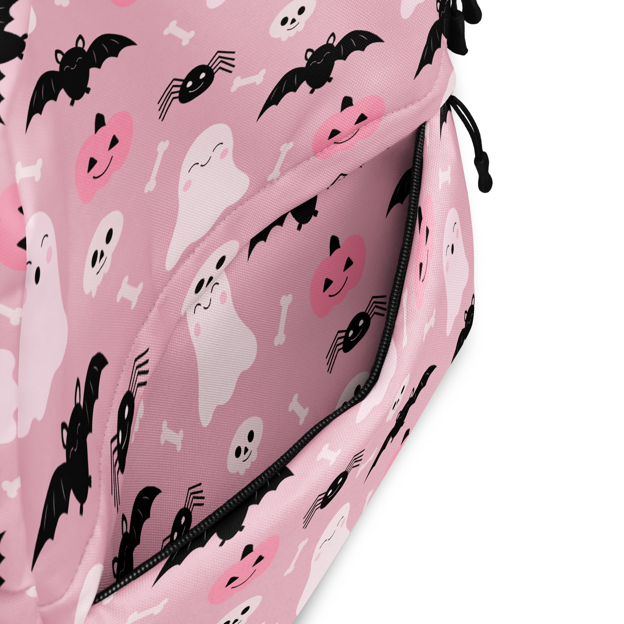 Girls Cute Ghost And Bats Pink Halloween Backpack - Water-Resistant School Bag With Adjustable Padded Straps & Breathable Mesh Back