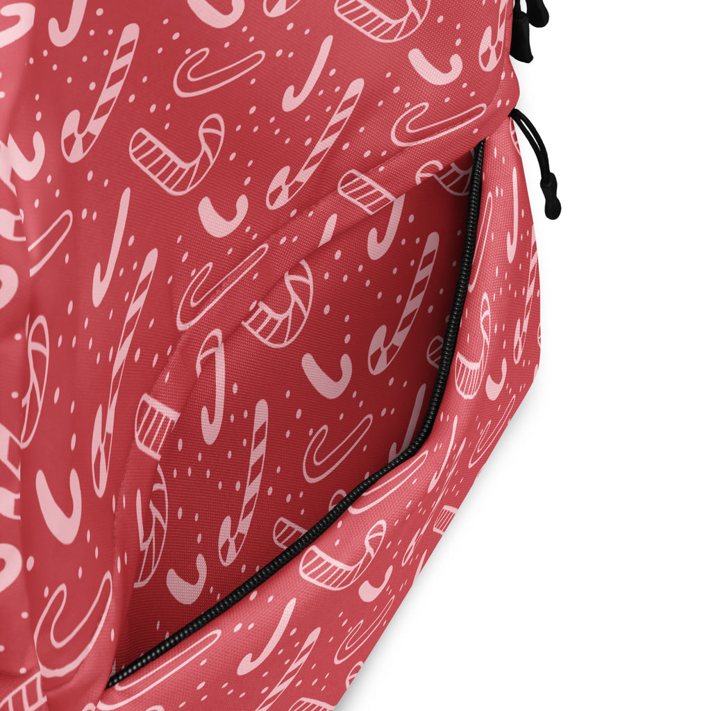 Kids Red Candy Cane Christmas Backpack - Water-Resistant School Bag With Adjustable Padded Straps & Breathable Mesh Back