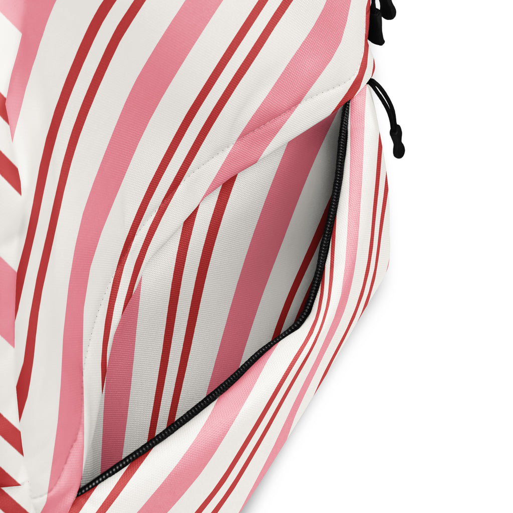 Girls Pink Candy Cane Stripes Christmas Backpack - Water-Resistant School Bag With Adjustable Padded Straps & Breathable Mesh Back