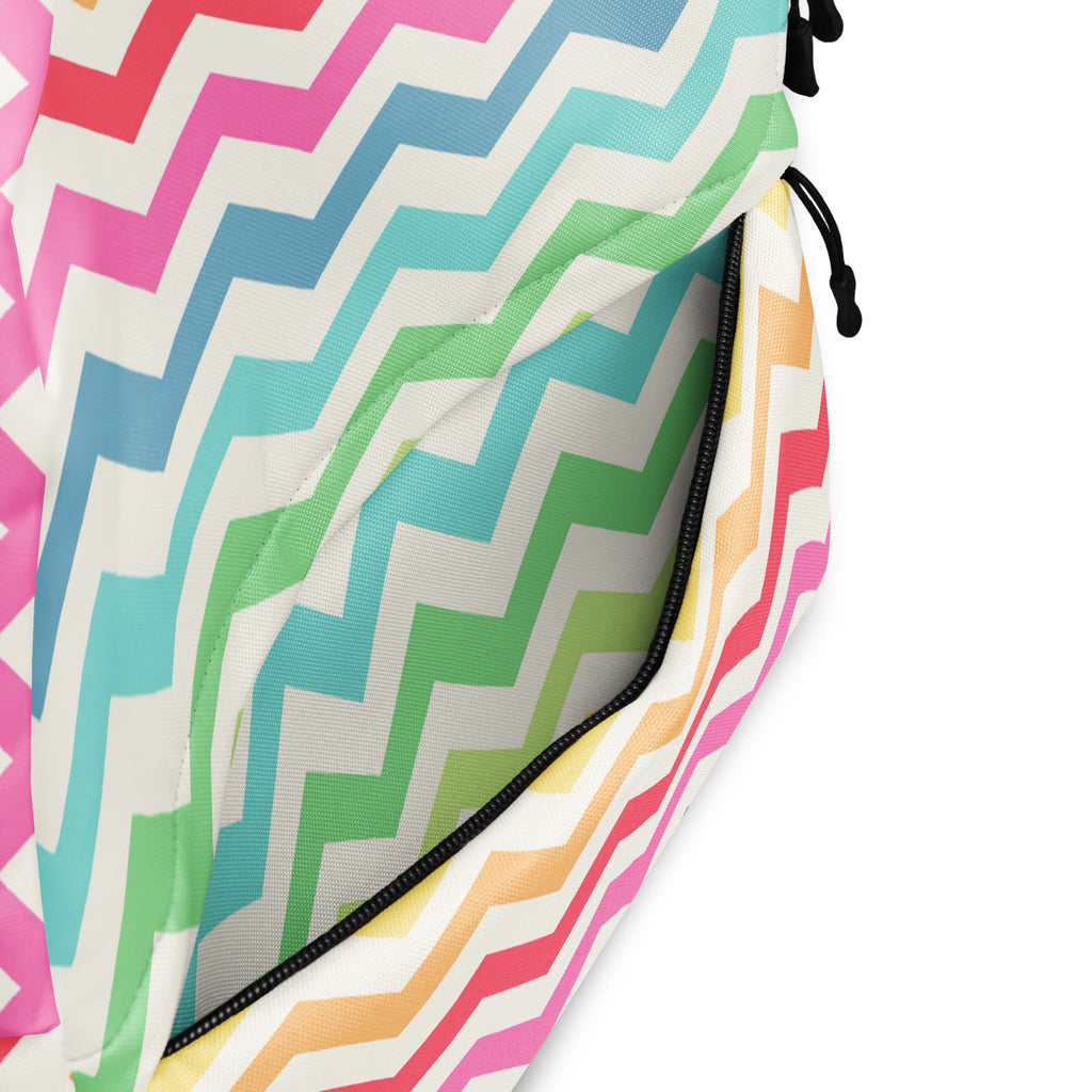 Girls Rainbow Chevron Backpack - Water-Resistant School Bag With Adjustable Padded Straps & Breathable Mesh Back