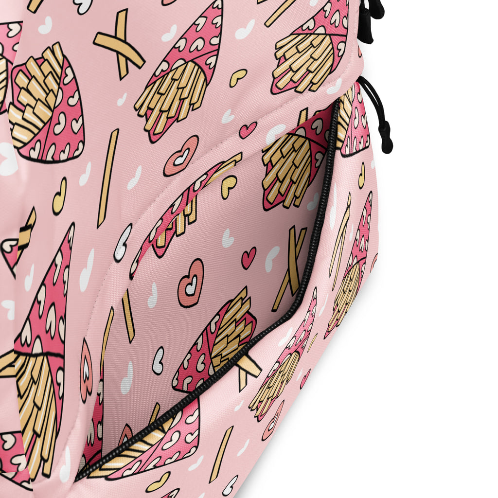 Girls Pink French Fries Backpack - Water-Resistant School Bag With Adjustable Padded Straps & Breathable Mesh Back