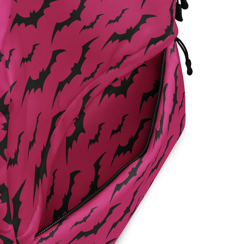 Girls Dark Pink Bats Backpack - Water-Resistant School Bag With Adjustable Padded Straps & Breathable Mesh Back