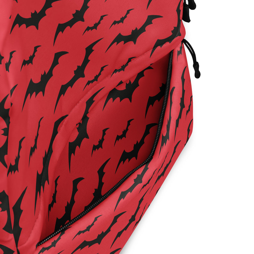 Kids Red Bats Backpack - Water-Resistant School Bag With Adjustable Padded Straps & Breathable Mesh Back