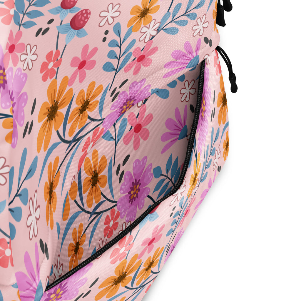 Girls Pink Floral Backpack - Water-Resistant School Bag With Adjustable Padded Straps & Breathable Mesh Back