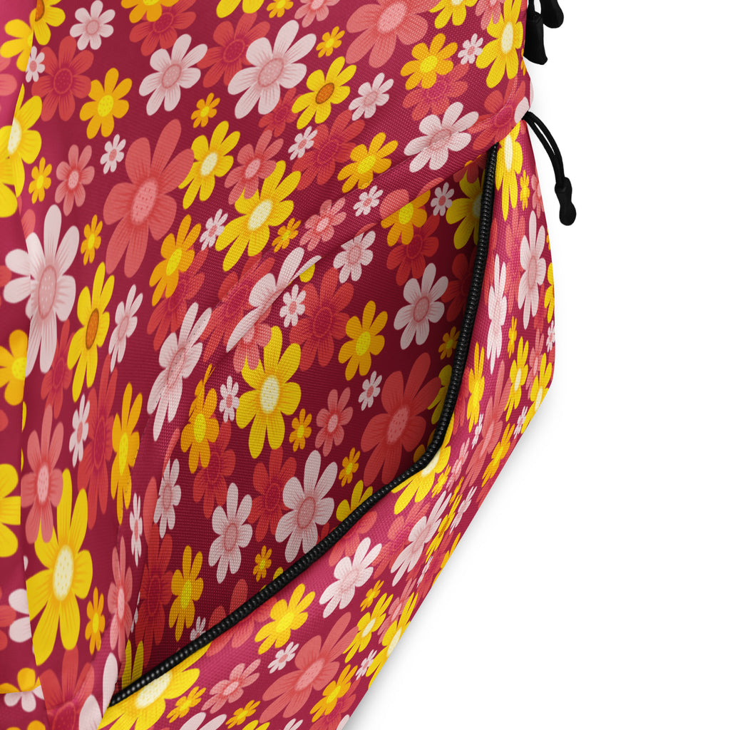 Girls Red Floral Backpack - Water-Resistant School Bag With Adjustable Padded Straps & Breathable Mesh Back