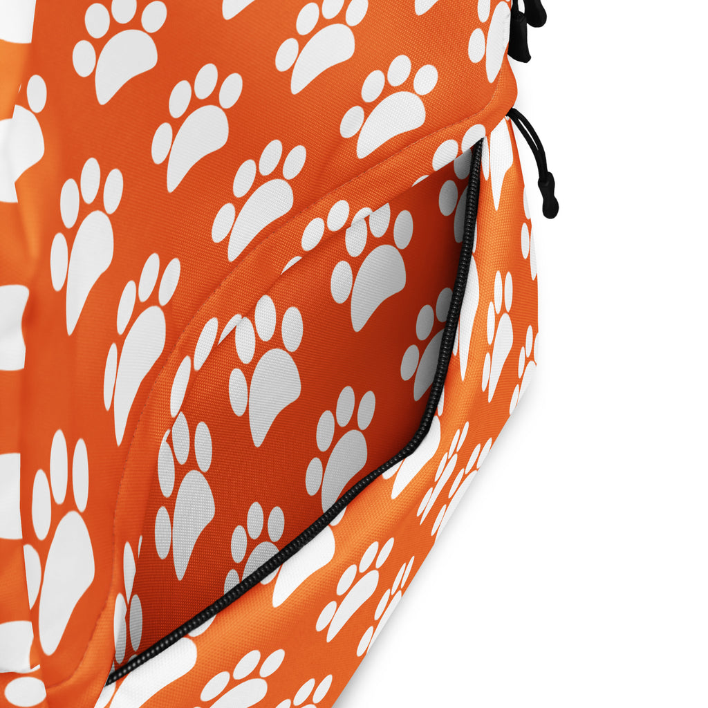 Kids Orange Paw Print Backpack - Water-Resistant School Bag With Adjustable Padded Straps & Breathable Mesh Back