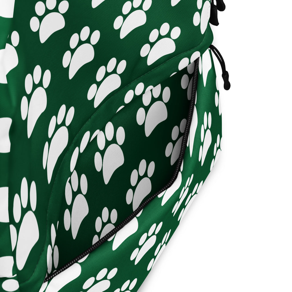 Kids Forest Green Paw Print Backpack - Water-Resistant School Bag With Adjustable Padded Straps & Breathable Mesh Back