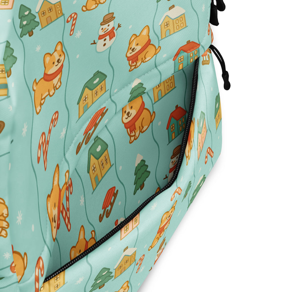 Kids Corgi Winter Winderland Backpack - Water-Resistant School Bag With Adjustable Padded Straps & Breathable Mesh Back