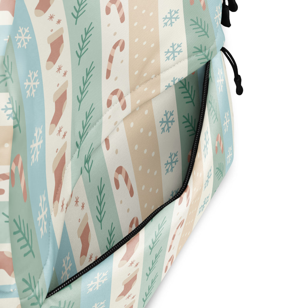 Kids Christmas Stripe Backpack - Water-Resistant School Bag With Adjustable Padded Straps & Breathable Mesh Back