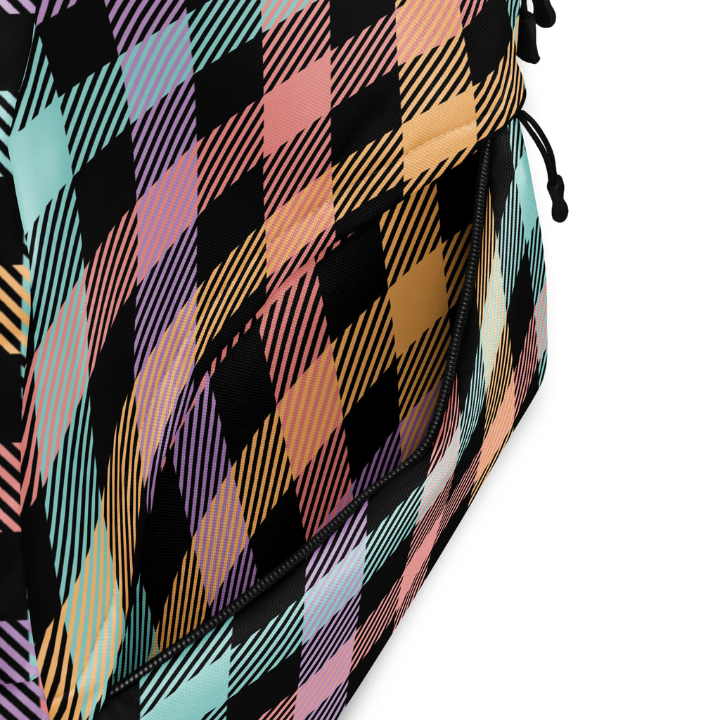 Girls Pastel Rainbow Plaid Backpack - Water-Resistant School Bag With Adjustable Padded Straps & Breathable Mesh Back
