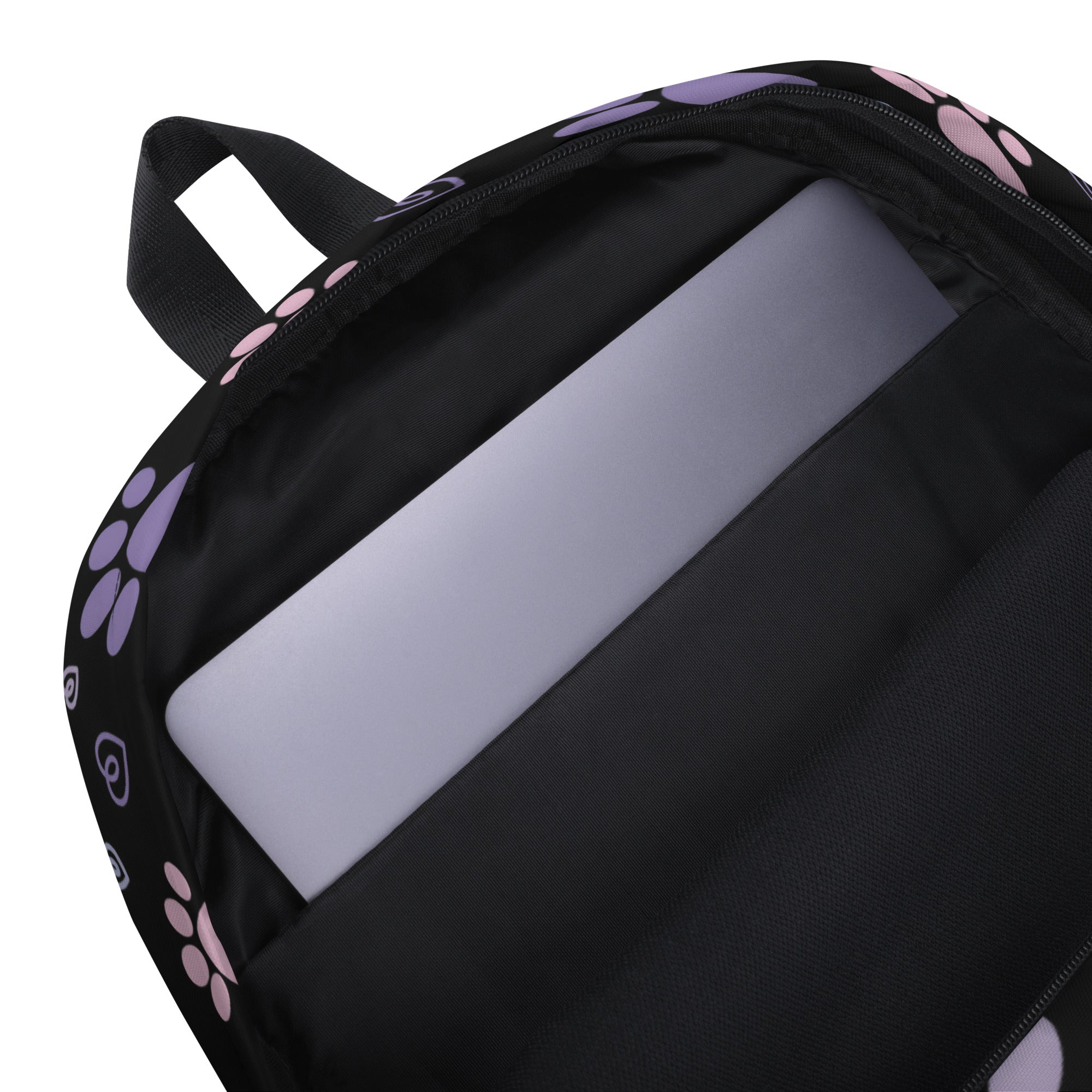 Girls Black Paw Print Backpack - Water-Resistant School Bag With Adjustable Padded Straps & Breathable Mesh Back