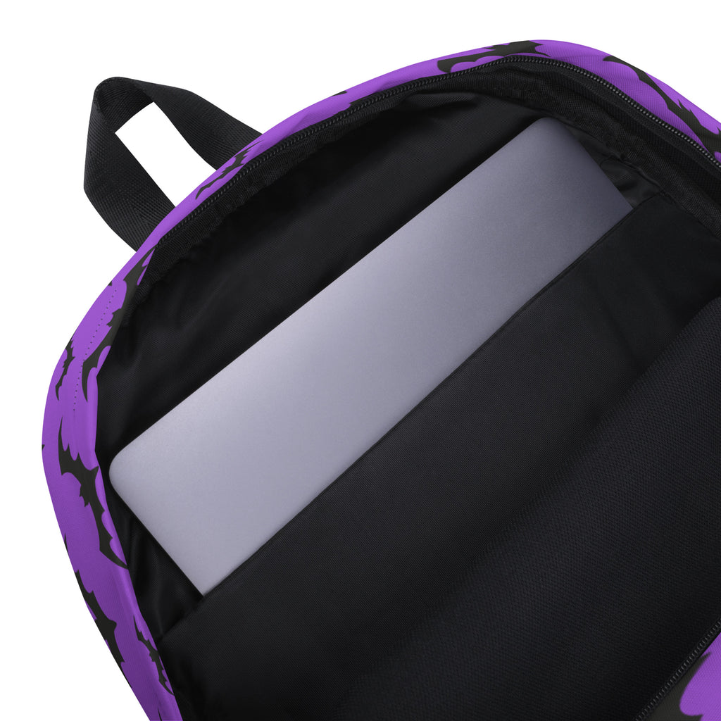 Kids Purple Bats Backpack - Water-Resistant School Bag With Adjustable Padded Straps & Breathable Mesh Back