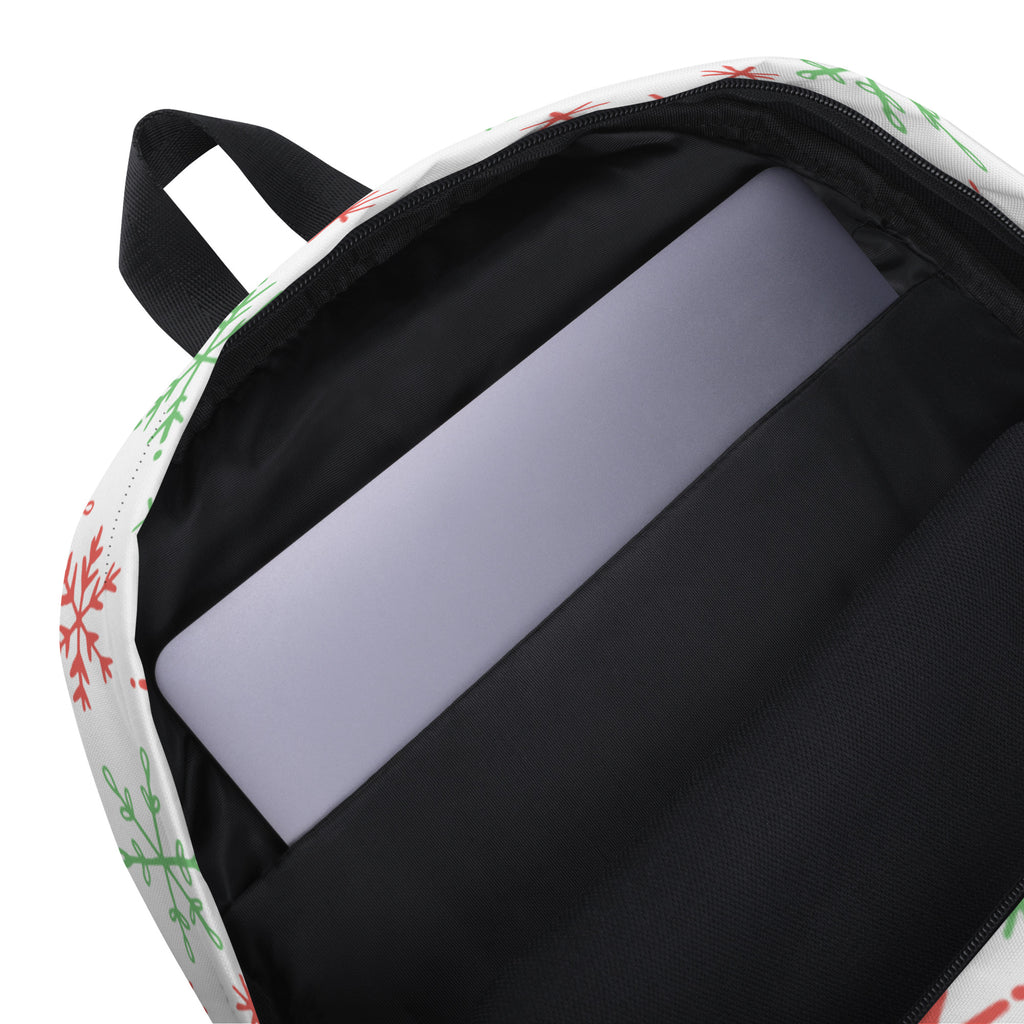 Kids Red and Green Holiday Snowflake Backpack - Water-Resistant School Bag With Adjustable Padded Straps & Breathable Mesh Back