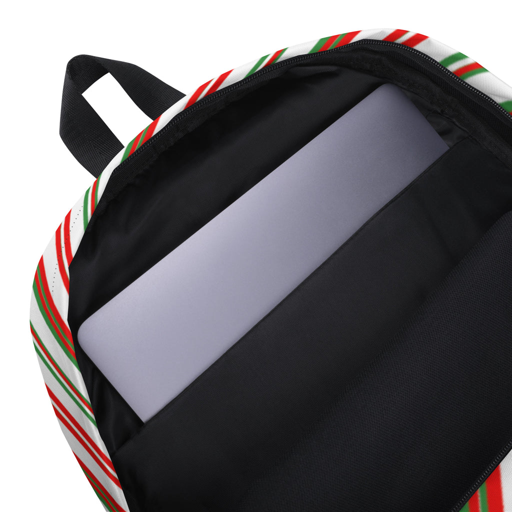 Kids Striped Peppermint Candy Cane Backpack - Water-Resistant School Bag With Adjustable Padded Straps & Breathable Mesh Back
