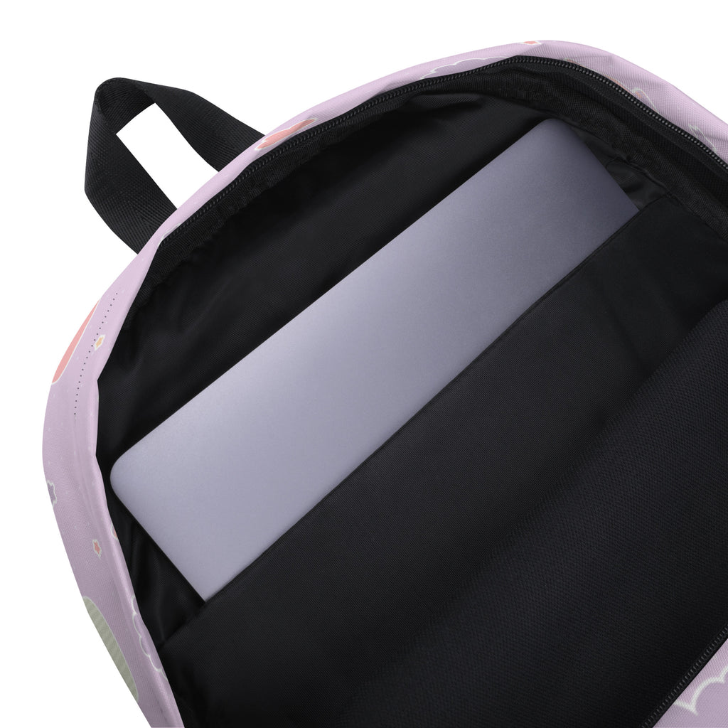 Girls Pastel Purple Kawaii Cats & Clouds Backpack - Water-Resistant School Bag With Adjustable Padded Straps & Breathable Mesh Back