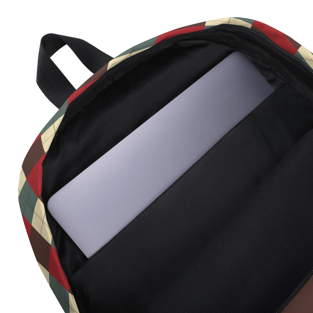 Kids Rustic Argyle Christmas Backpack - Water-Resistant School Bag With Adjustable Padded Straps & Breathable Mesh Back