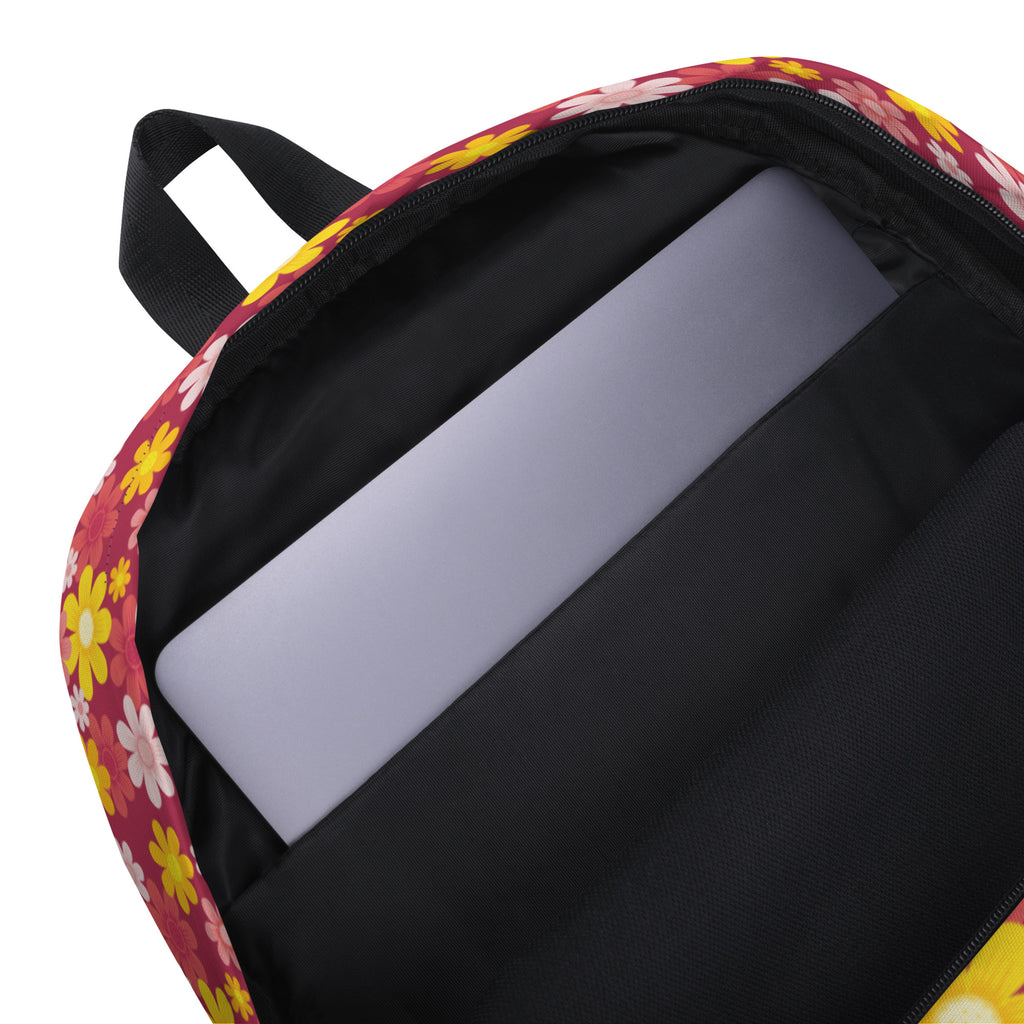 Girls Red Floral Backpack - Water-Resistant School Bag With Adjustable Padded Straps & Breathable Mesh Back