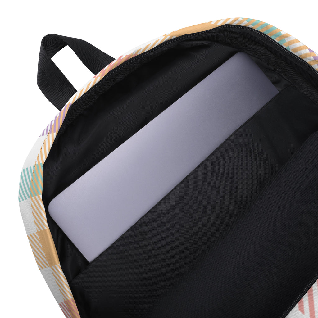 Girls Pastel Rainbow Plaid Backpack - Water-Resistant School Bag With Adjustable Padded Straps & Breathable Mesh Back