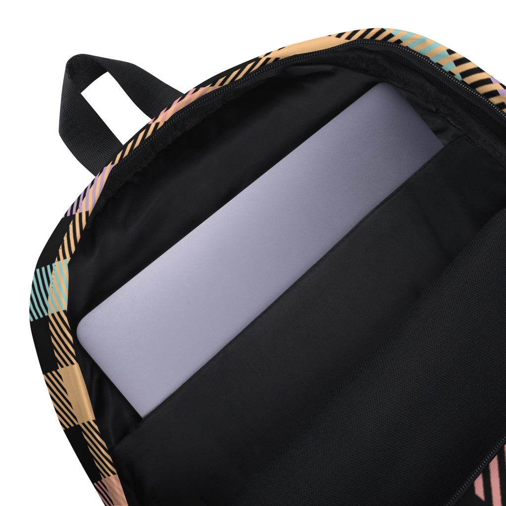 Girls Pastel Rainbow Plaid Backpack - Water-Resistant School Bag With Adjustable Padded Straps & Breathable Mesh Back