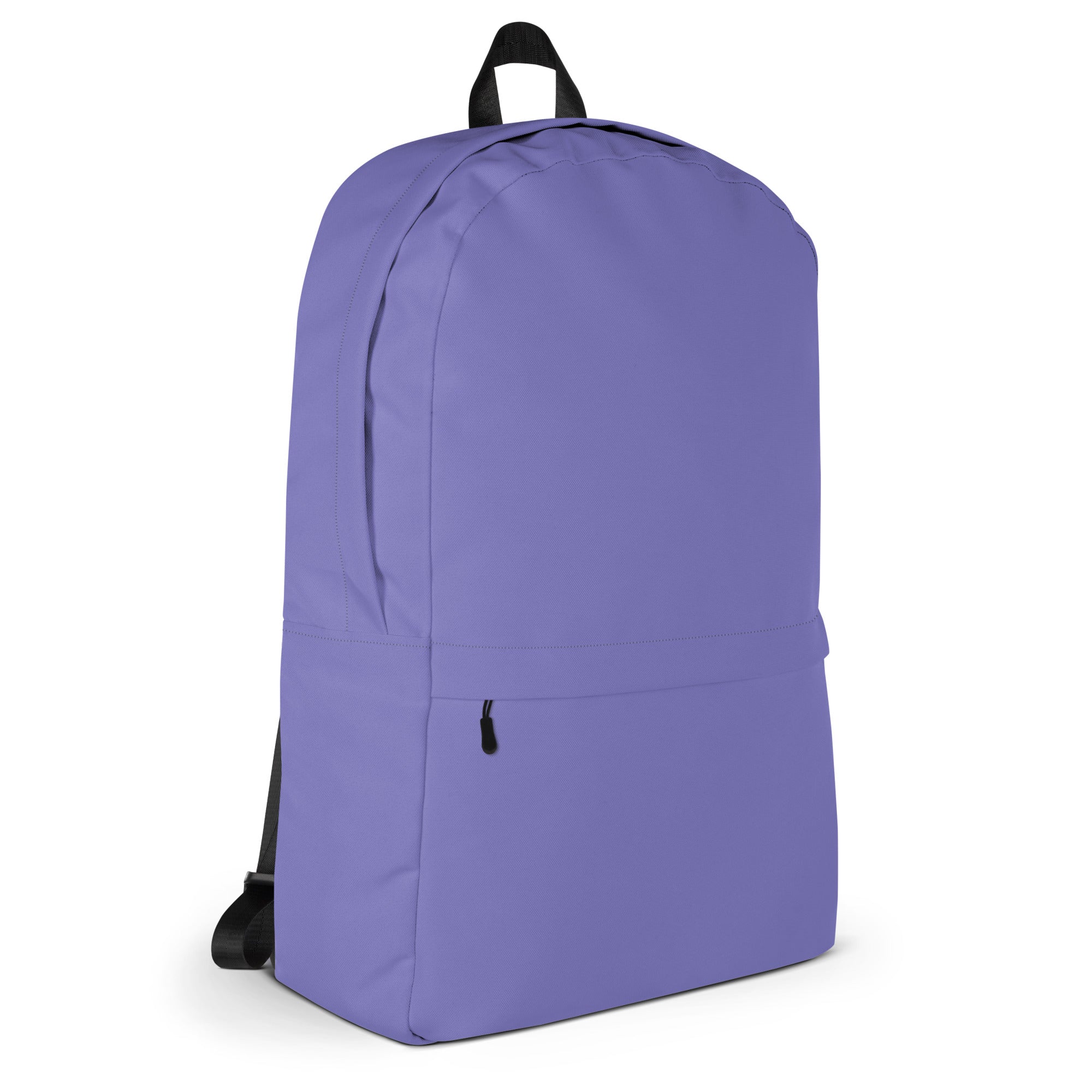 Girls purple backpack with sleek solid purple fabric and black zippers and straps for everyday use