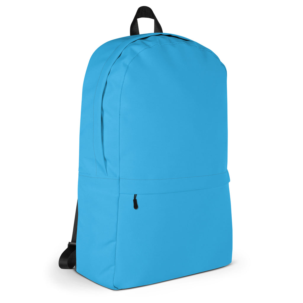 Kids sky blue minimalist backpack with black straps and top handle perfect for everyday use