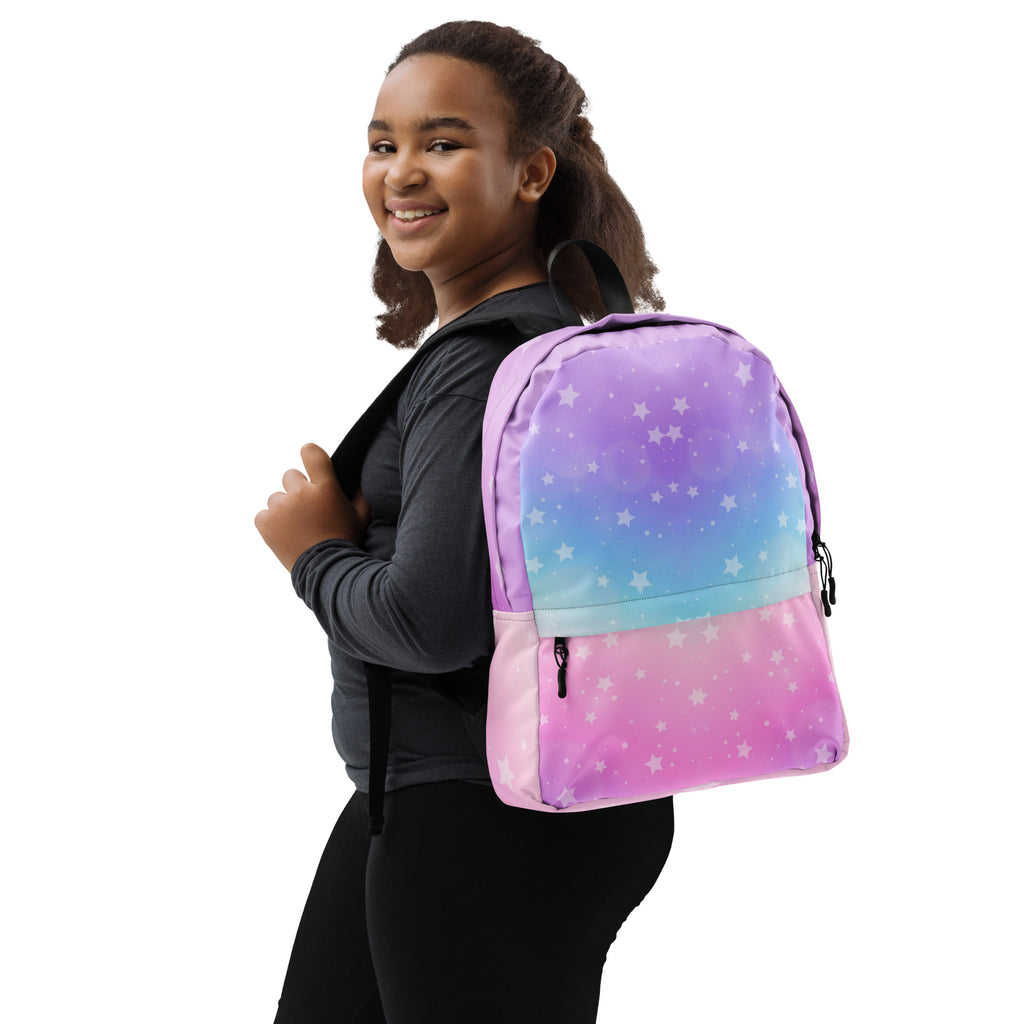 Girls Rainbow Stars Backpack - Water-Resistant School Bag With Adjustable Padded Straps & Breathable Mesh Back