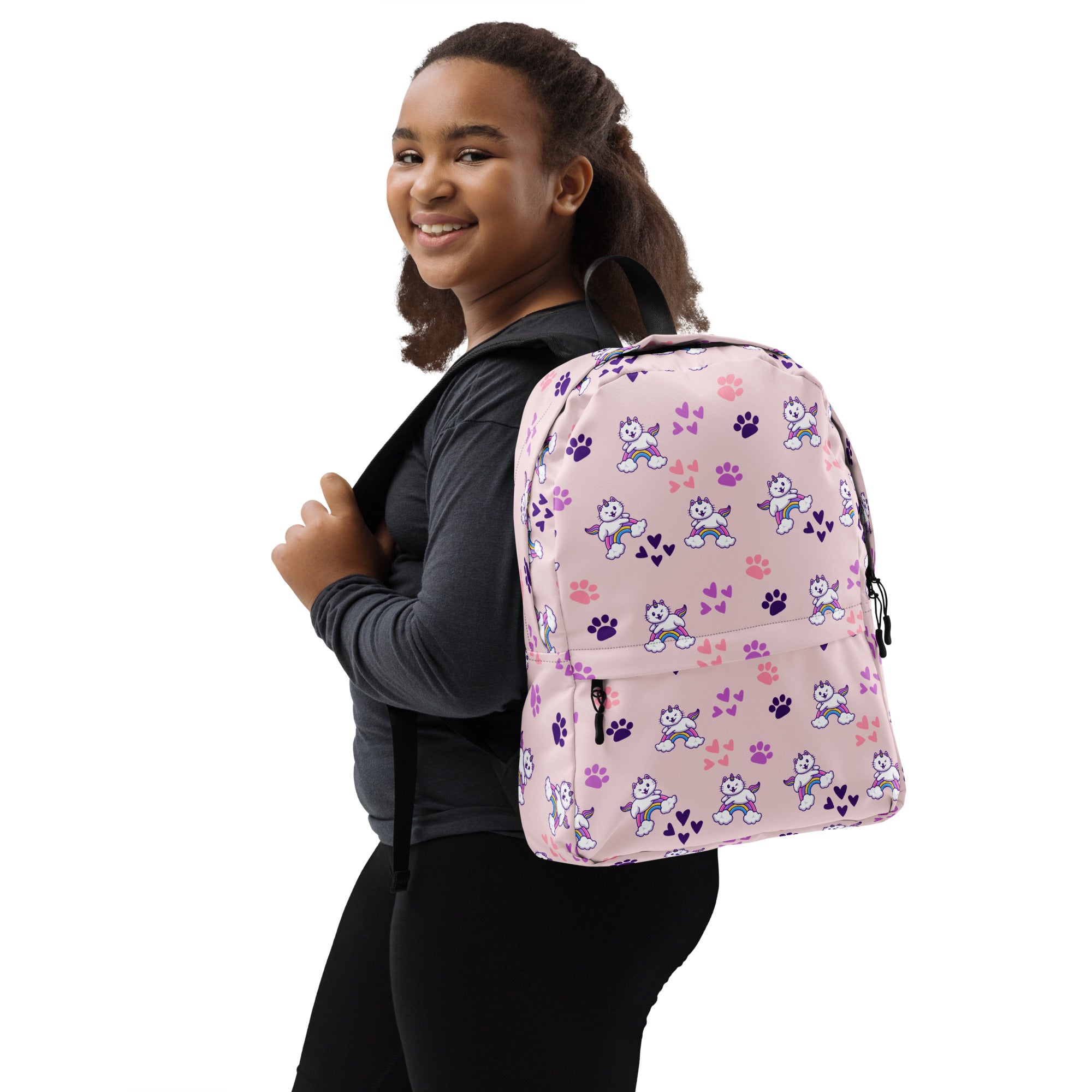 Girls Pink Caticorn Backpack - Water-Resistant School Bag With Adjustable Padded Straps & Breathable Mesh Back