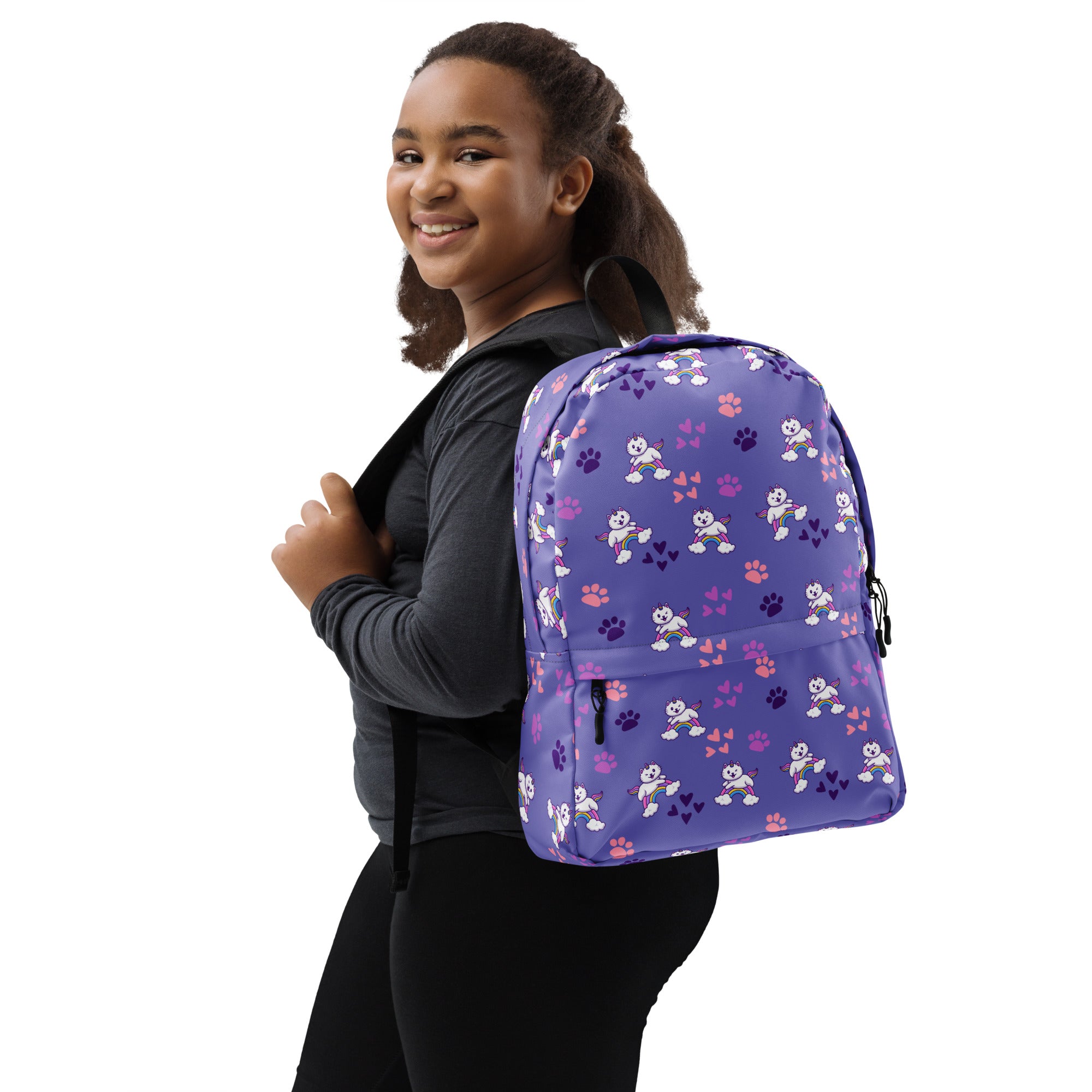 Girls Purple Caticorn Backpack - Water-Resistant School Bag With Adjustable Padded Straps & Breathable Mesh Back