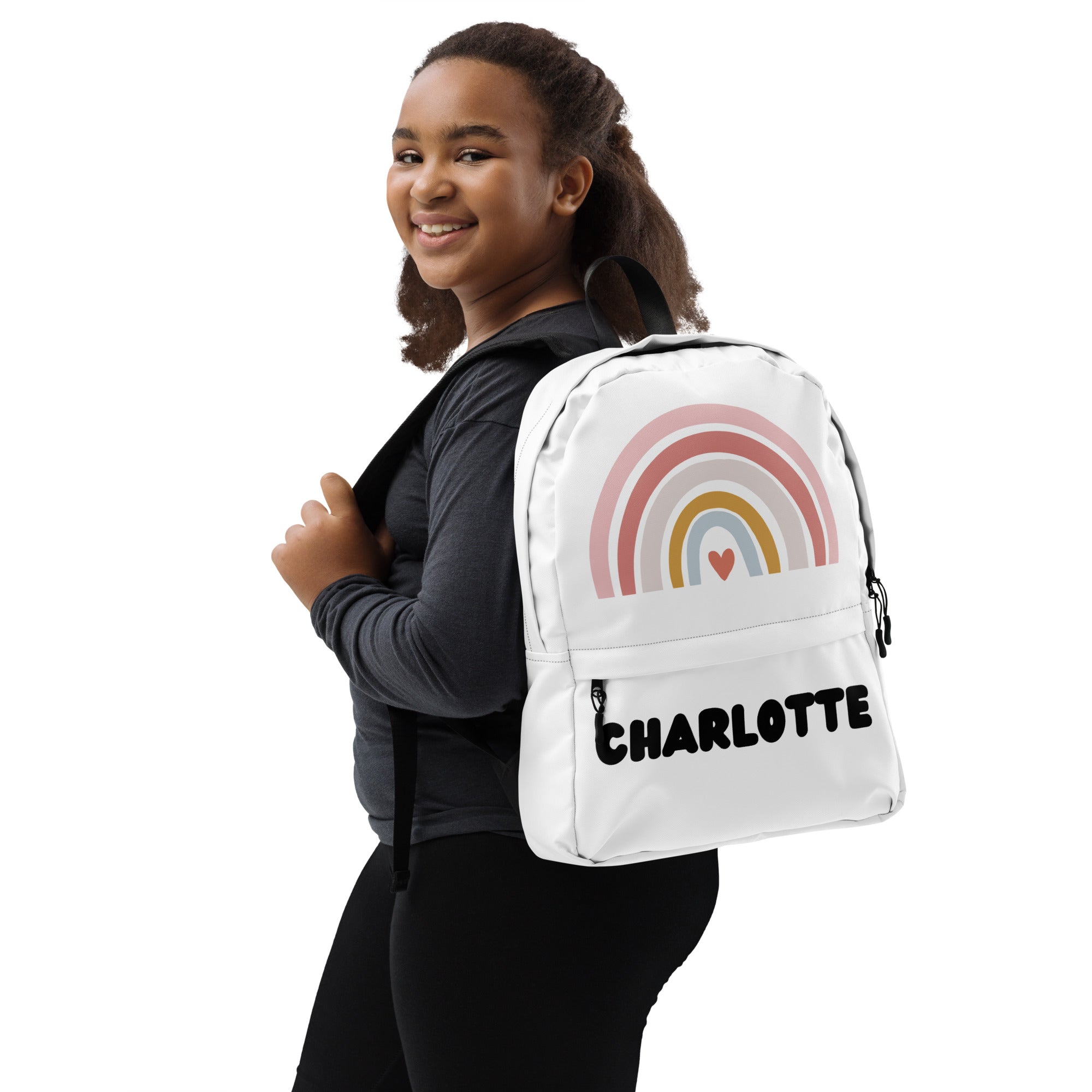 Girls Custom Name Boho Rainbow Backpack - Water-Resistant School Bag With Adjustable Padded Straps & Breathable Mesh Back