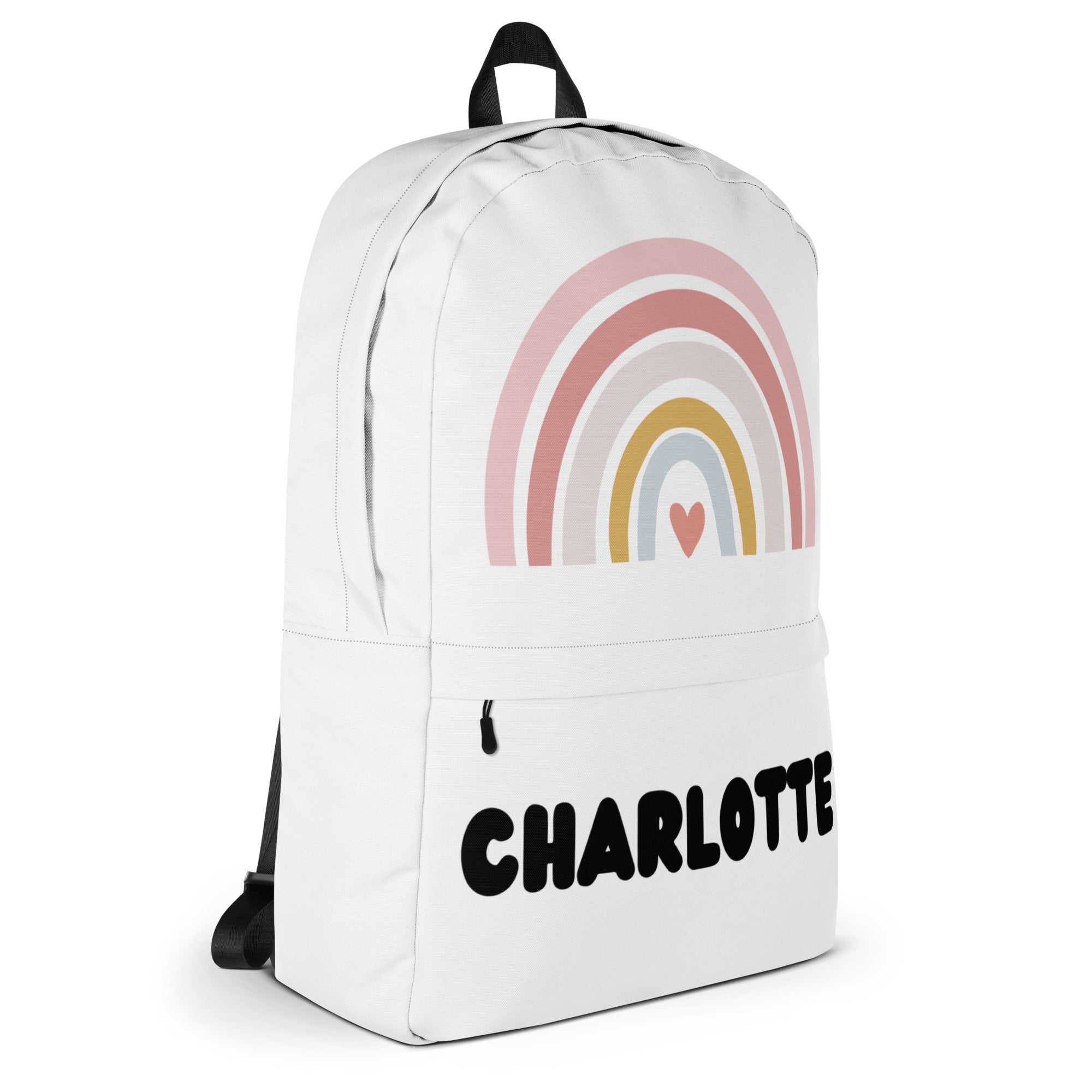 Girls Custom Name Boho Rainbow Backpack - Water-Resistant School Bag With Adjustable Padded Straps & Breathable Mesh Back