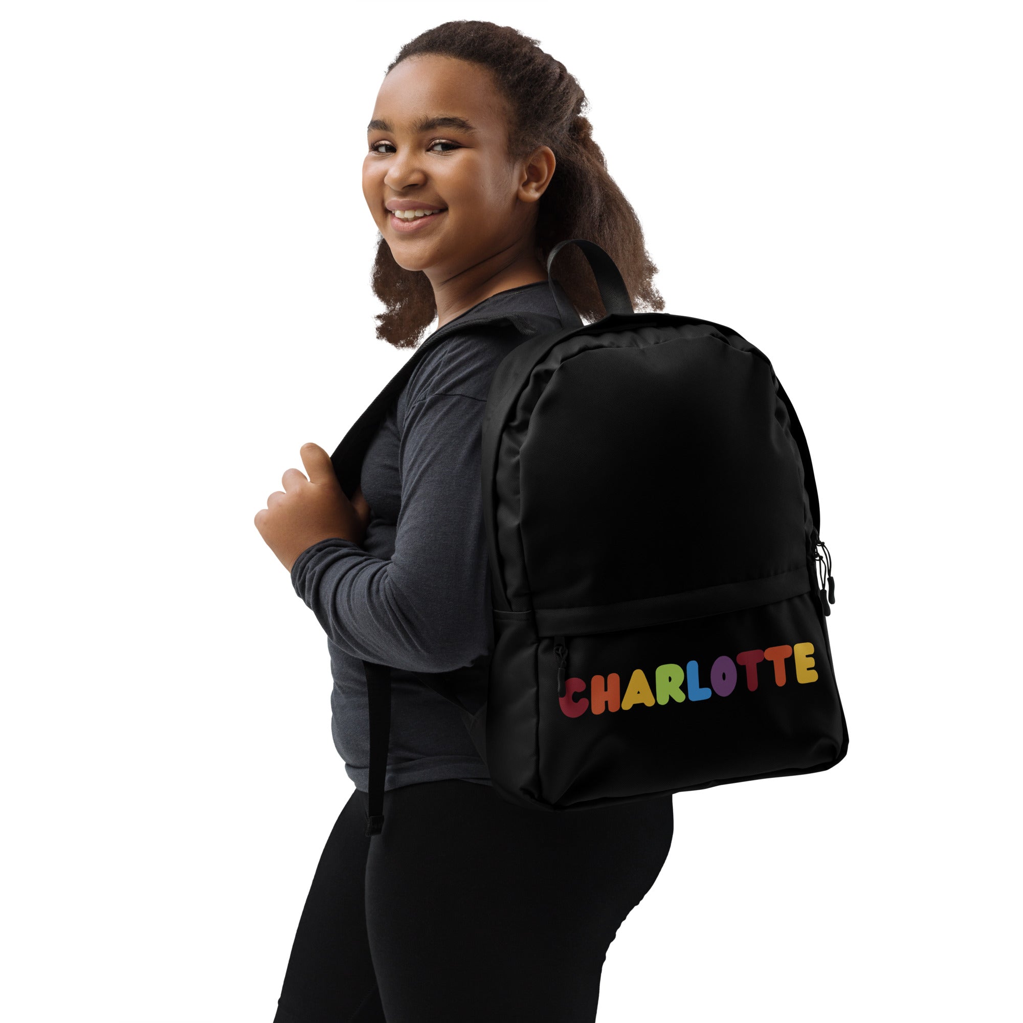 Girls Custom Name Rainbow Font Backpack - Water-Resistant School Bag With Adjustable Padded Straps & Breathable Mesh Back